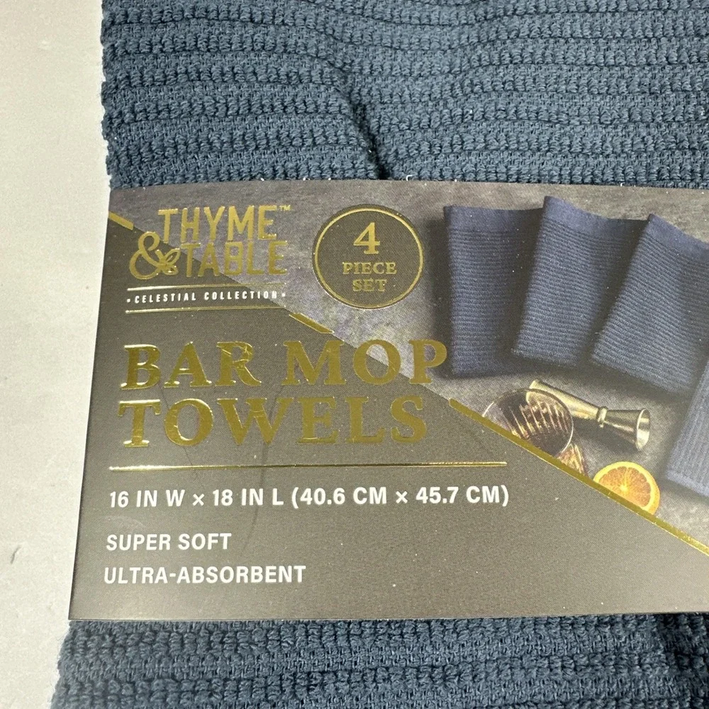 Thyme & Table Bar Mop Towels Navy 4 Pack Set Super Soft New